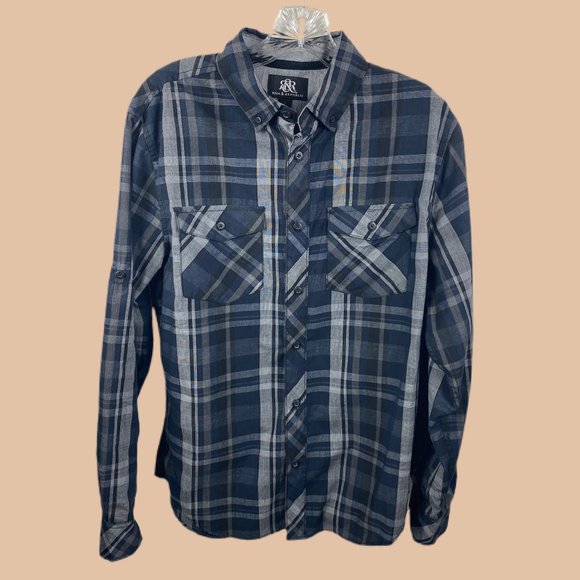 Rock & Republic - Navy/Black/Grey Plaid - Casual Long Sleeve Button Up - Picture 1 of 7